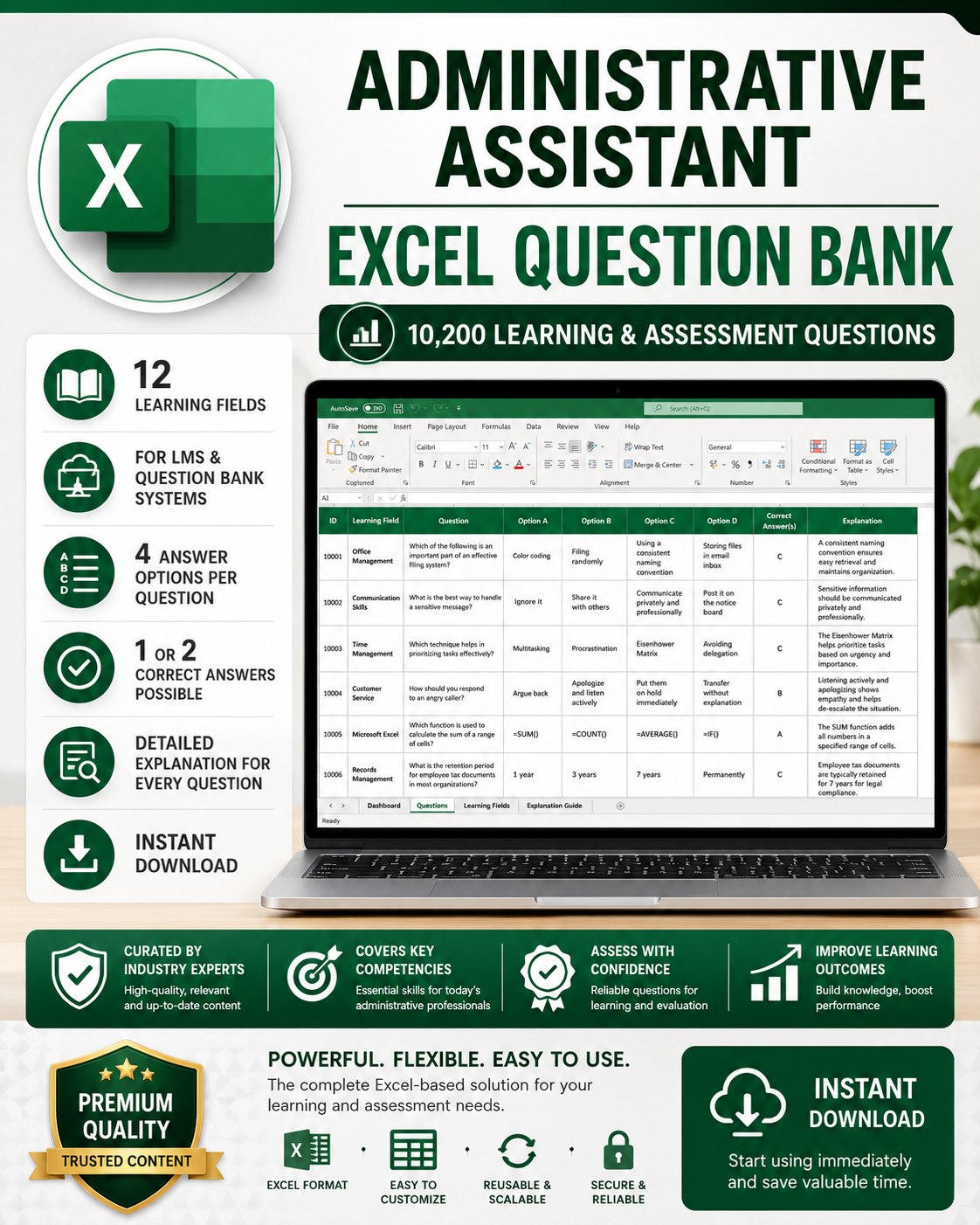 Administrative Assistant – Excel Database with 10,200 Learning and Assessment Questions
