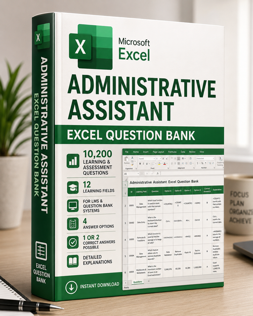 Administrative Assistant – Excel Database with 10,200 Learning and Assessment Questions