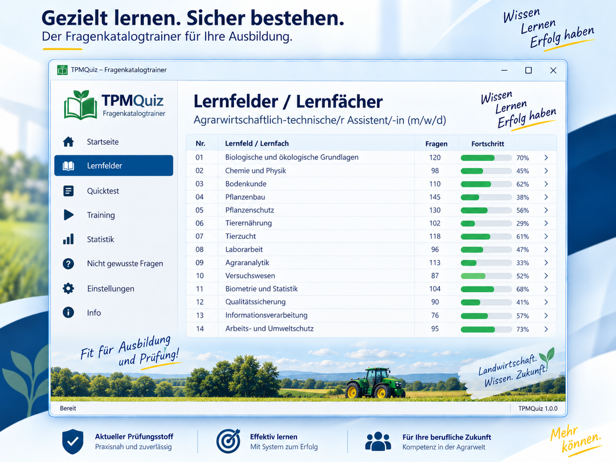Fragenkatalog-Trainer Agrarwirtschaftlich-technische/r Assistent/-in für Windows