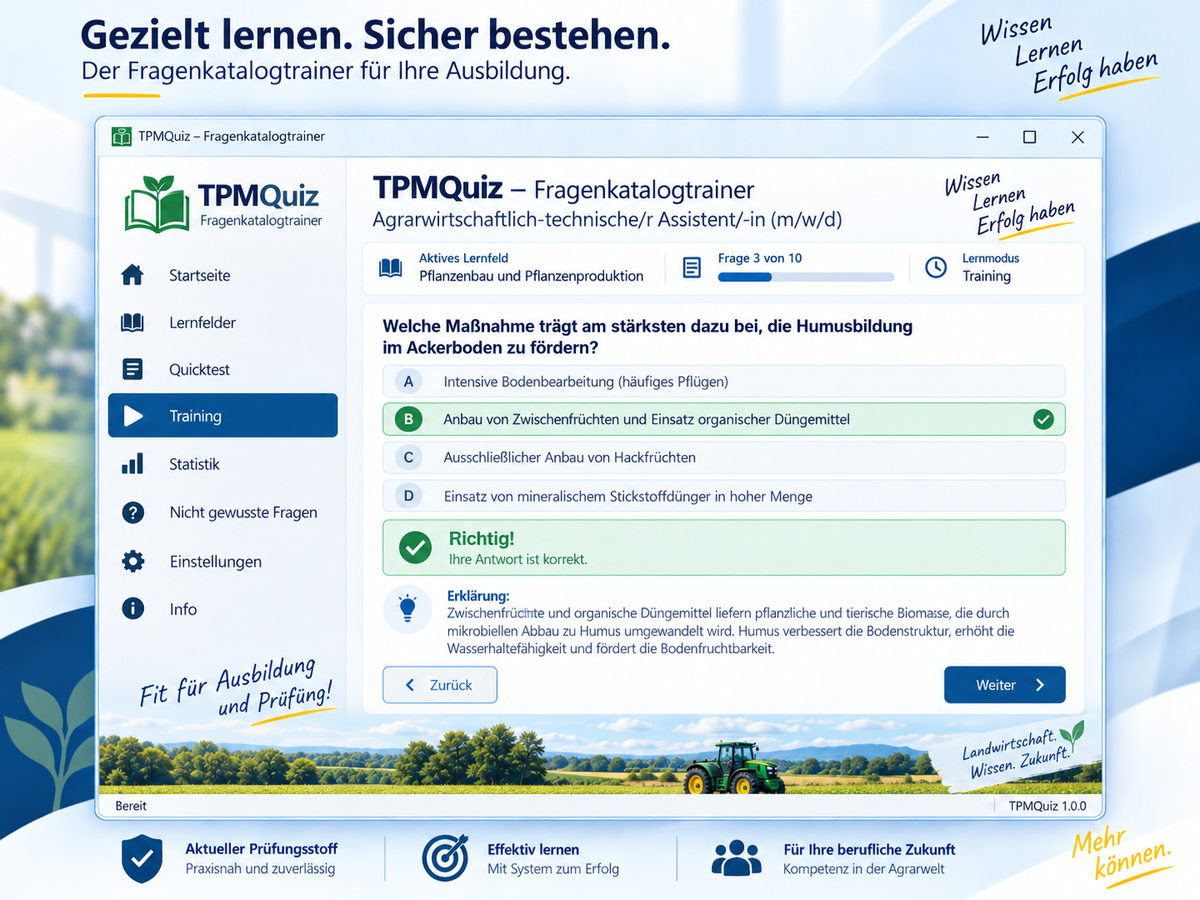 Fragenkatalog-Trainer Agrarwirtschaftlich-technische/r Assistent/-in für Windows