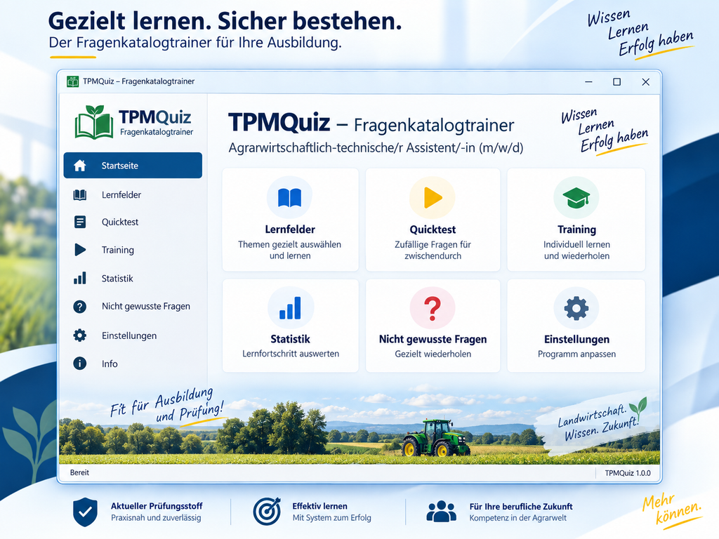 Fragenkatalog-Trainer Agrarwirtschaftlich-technische/r Assistent/-in für Windows