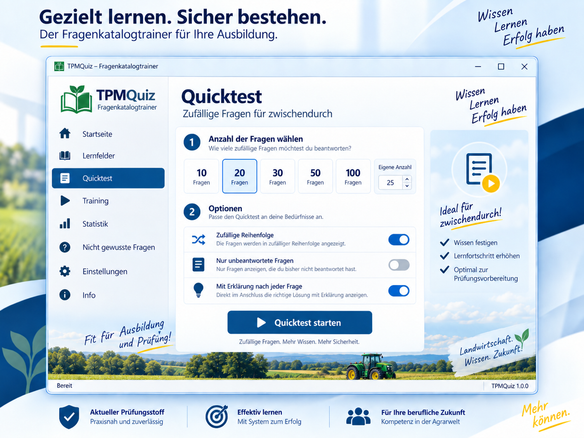 Fragenkatalog-Trainer Agrarwirtschaftlich-technische/r Assistent/-in für Windows
