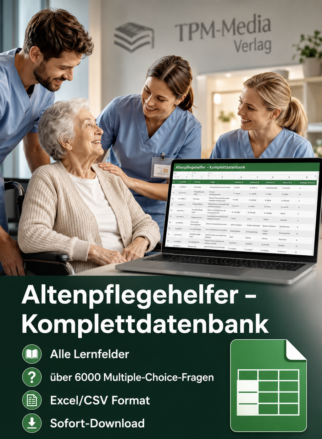 Altenpflegehelfer - gewerbliche Excel-Fragenkatalog Datenbank mit allen Lernfeldern  (Sofort-Download)