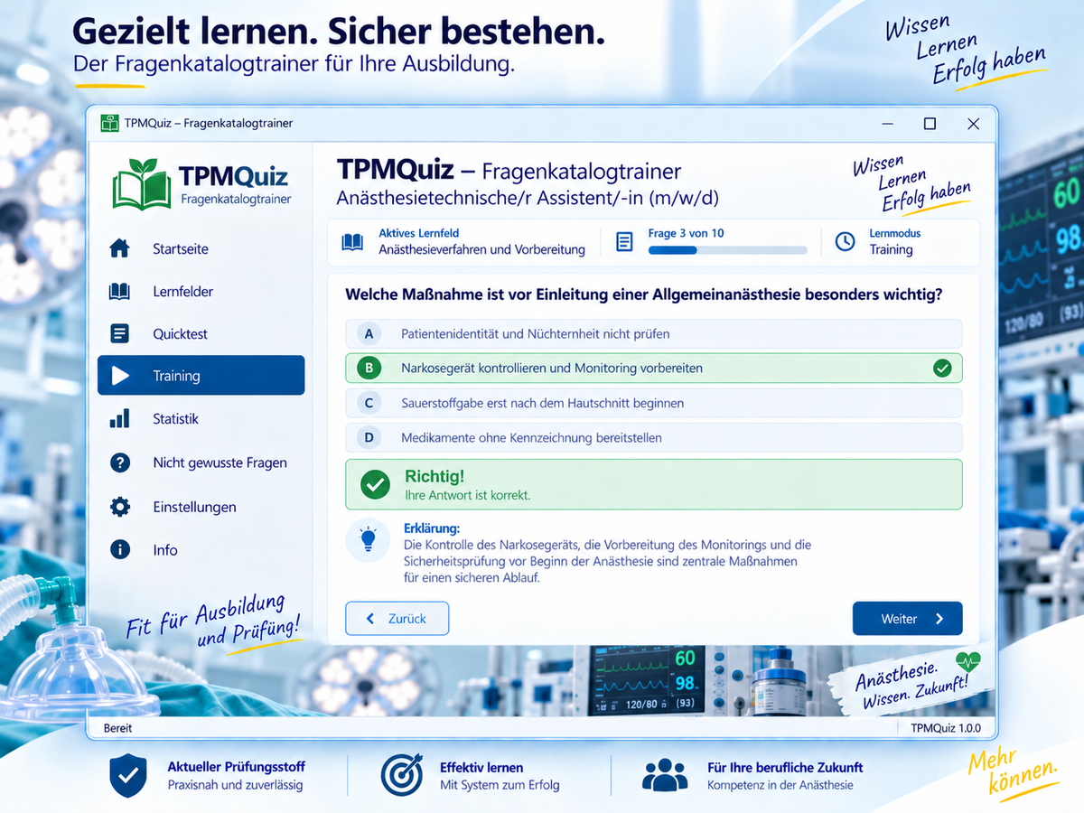 Anästhesietechnische/r Assistent/-in (m/w/d) Fragenkatalogtrainer Download für Windows