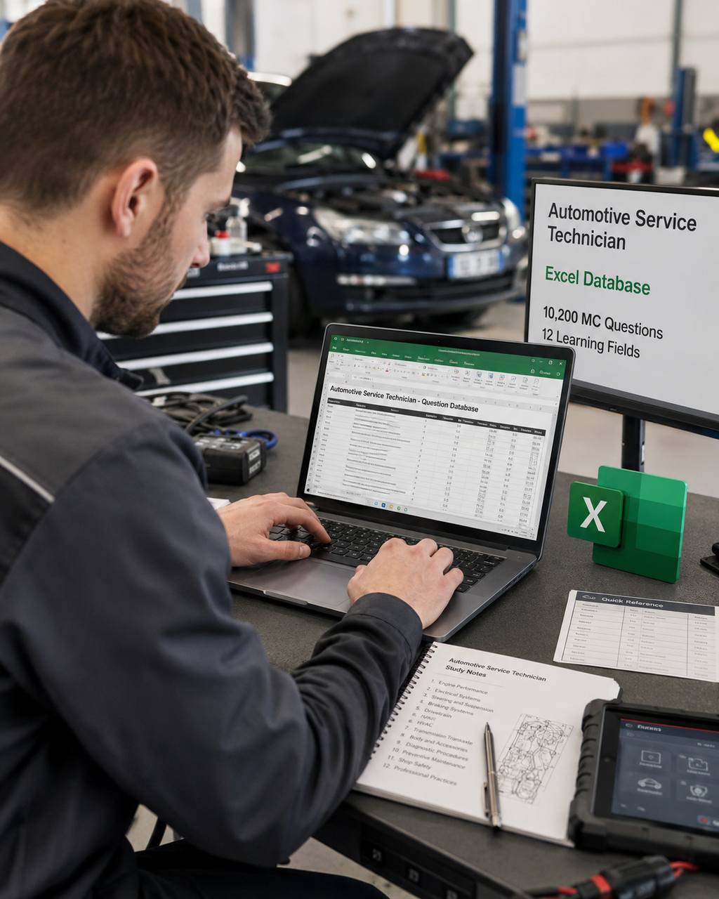 Automotive Service Technician – Excel Database with 10,200 Learning and Assessment Questions