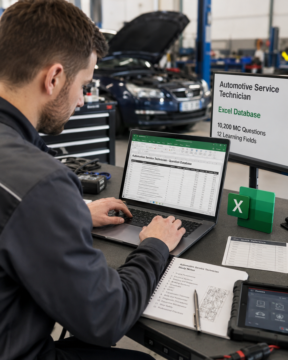 Automotive Service Technician – Excel Database with 10,200 Learning and Assessment Questions
