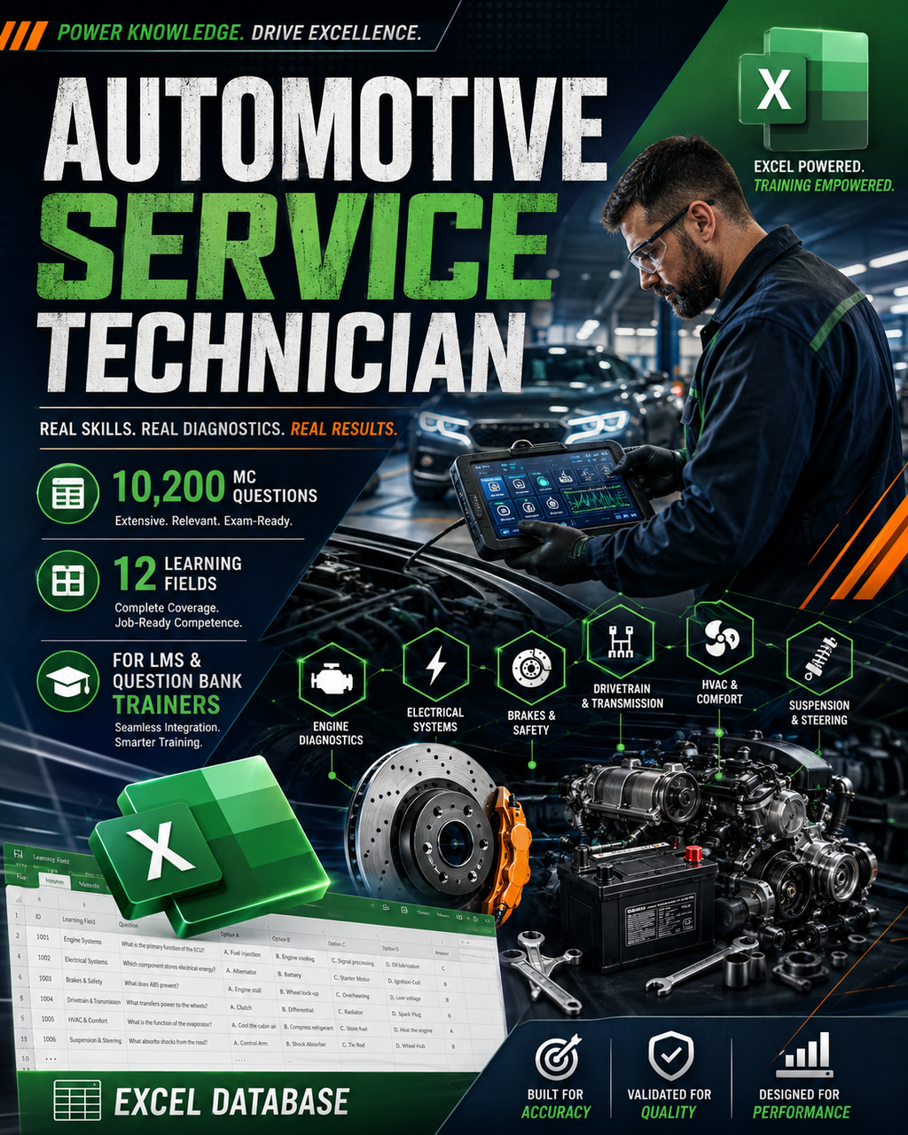 Automotive Service Technician – Excel Database with 10,200 Learning and Assessment Questions