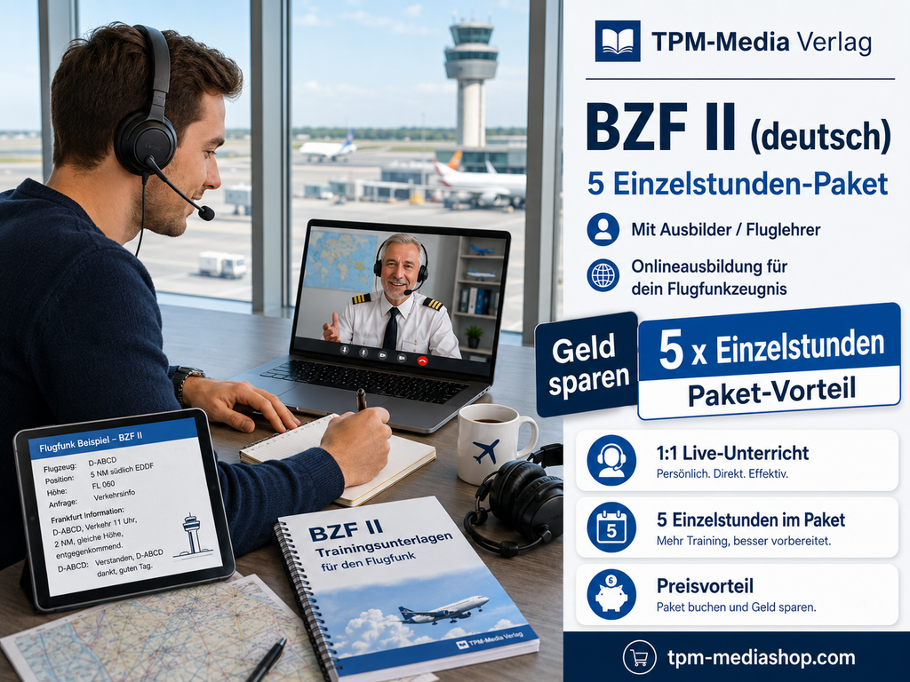 Einzelstundepaket (5 Std.) für BZF II (deutsch) -  Online-Coaching - für www.fluglehrerteam.de - TPM-Media Verlag