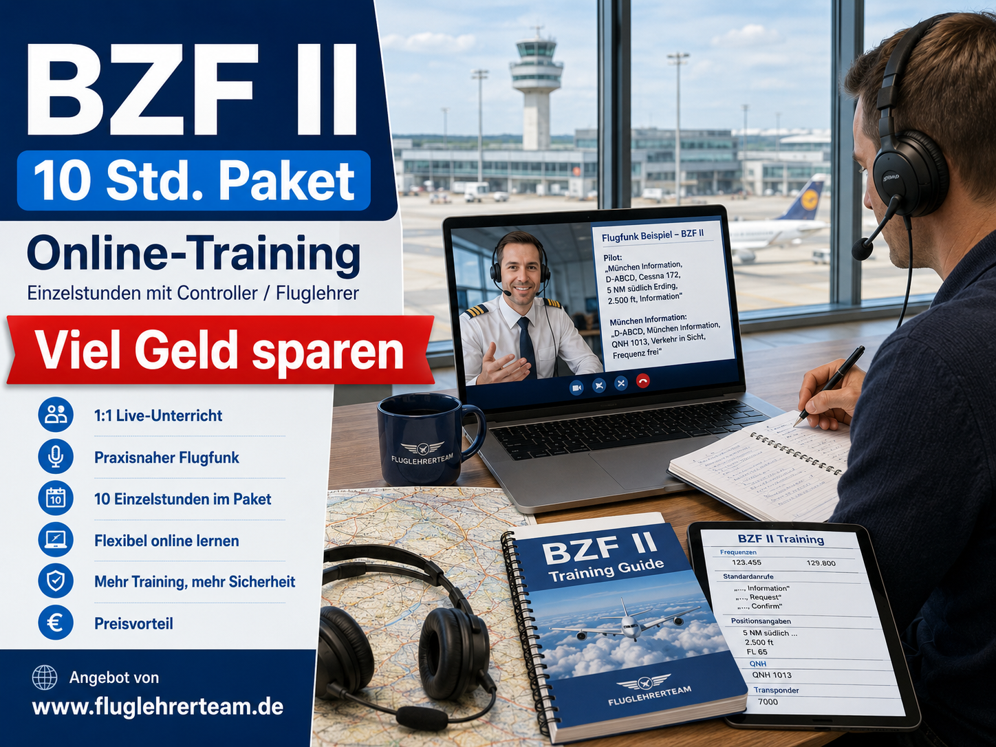 Einzelstundepaket (10 Std.) für BZF II (deutsch) -  Online-Coaching - für www.fluglehrerteam.de - TPM-Media Verlag