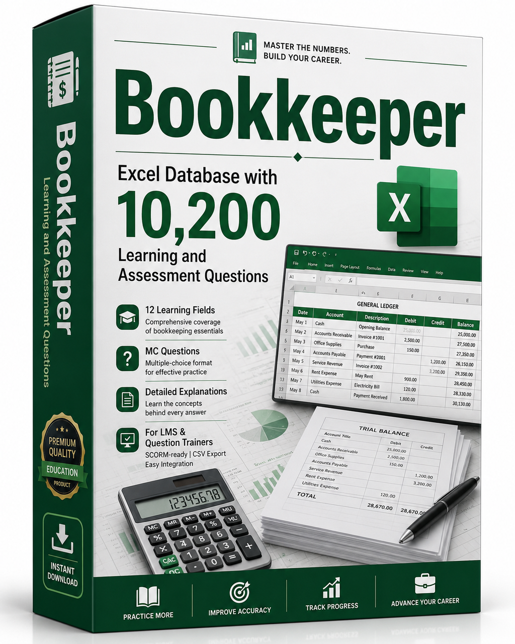 Bookkeeper – Excel Database with 10,200 Learning and Assessment Questions
