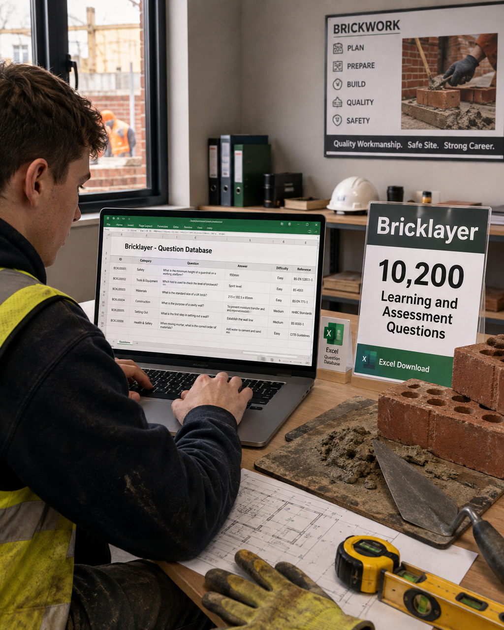 Bricklayer – Excel Database with 10,200 Learning and Assessment Questions