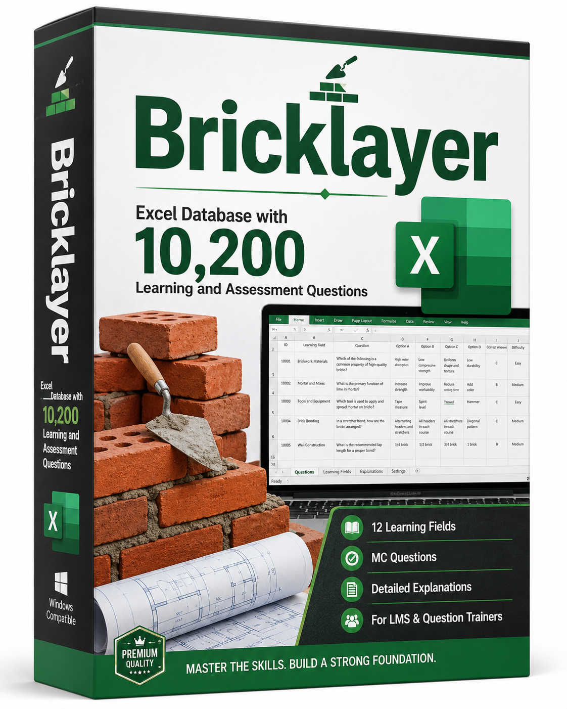 Bricklayer – Excel Database with 10,200 Learning and Assessment Questions