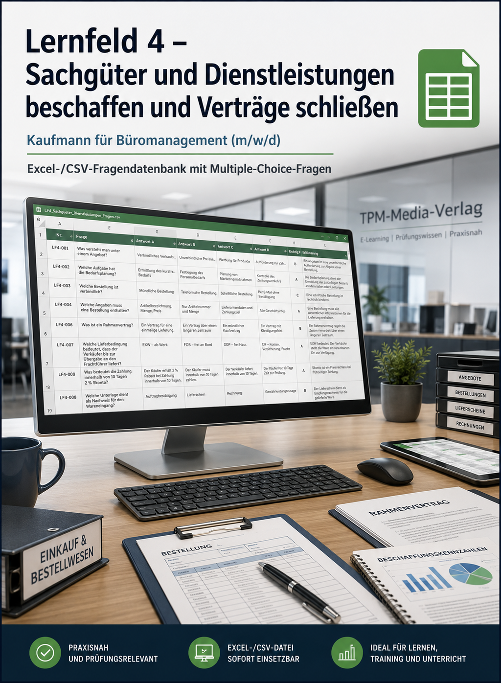 Kaufmann für Büromanagement - Lernfeld 4 gewerbliche Excel-Fragenkatalog Datenbank (Sofort-Download)