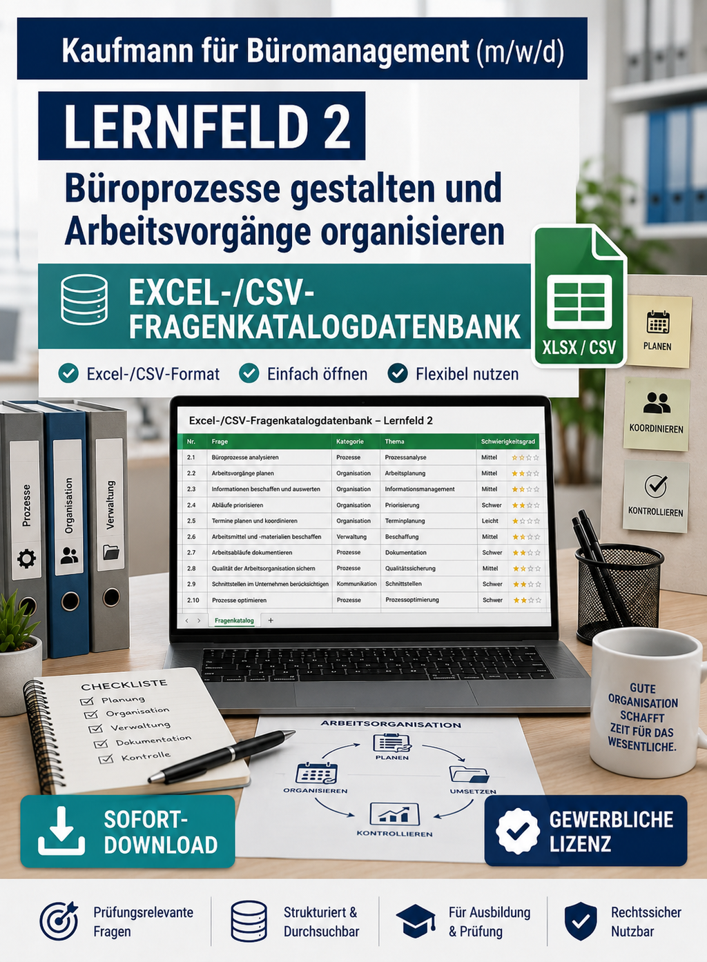 Kaufmann für Büromanagement - Lernfeld 2 gewerbliche Excel-Fragenkatalog Datenbank (Sofort-Download)
