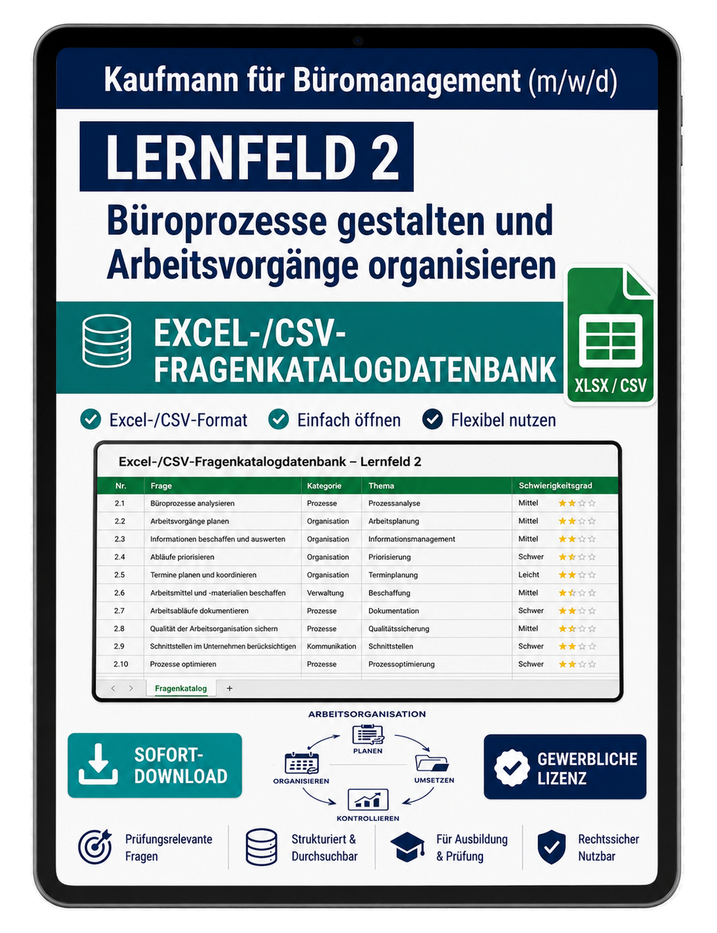 Kaufmann für Büromanagement - Lernfeld 2 gewerbliche Excel-Fragenkatalog Datenbank (Sofort-Download)
