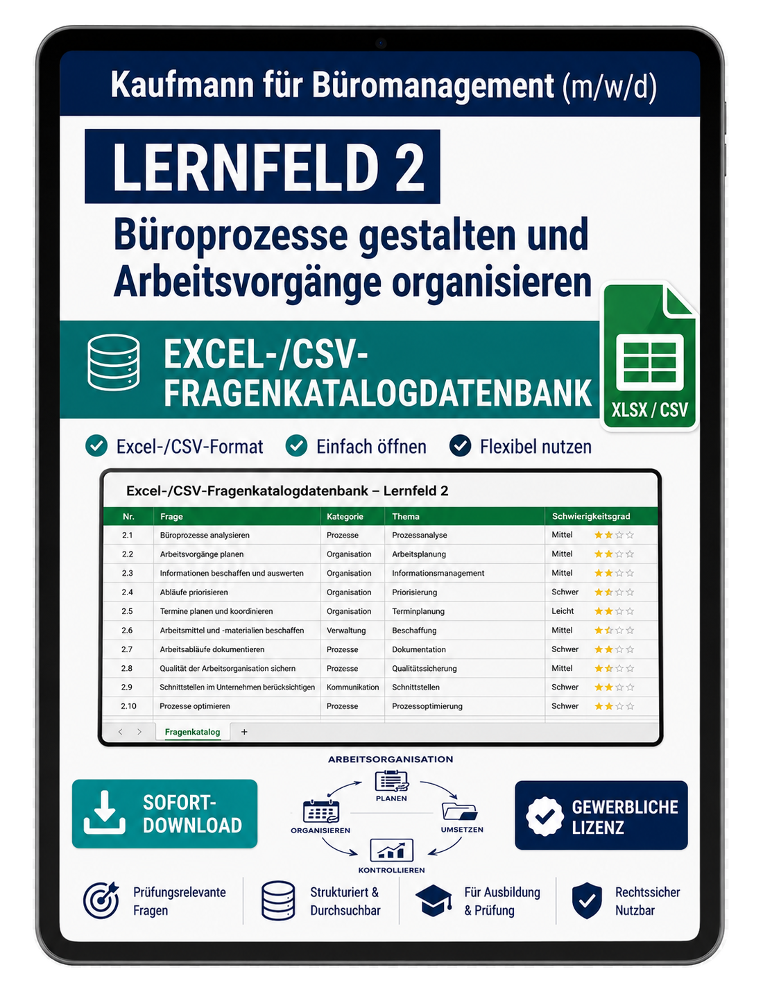 Kaufmann für Büromanagement - Lernfeld 2 gewerbliche Excel-Fragenkatalog Datenbank (Sofort-Download)