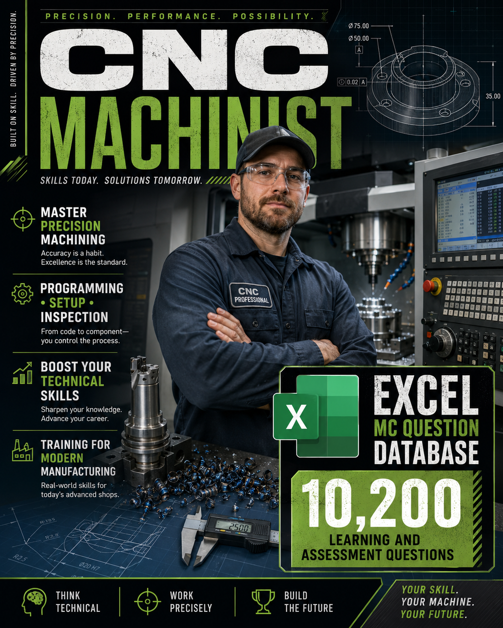 CNC Machinist – Excel Database with 10.200 Learning and Assessment Questions