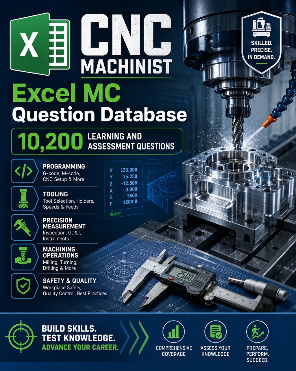 CNC Machinist – Excel Database with 10.200 Learning and Assessment Questions