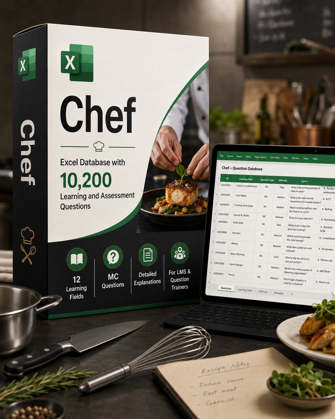Chef – Excel Database with 10.200 Learning and Assessment Questions