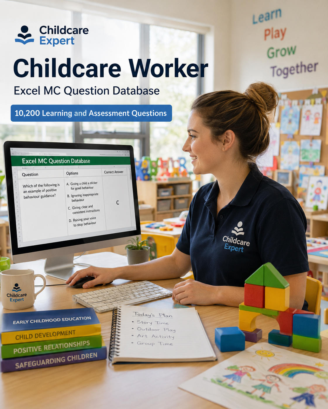 Childcare Worker – Excel Database with 10.200 Learning and Assessment Questions