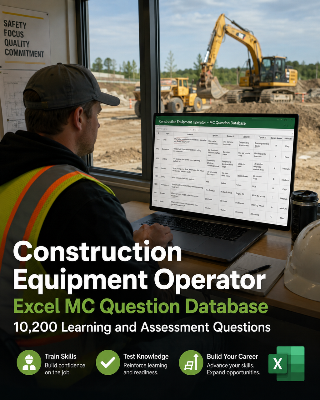 Construction Equipment Operator – Excel Database with 10.200 Learning and Assessment Questions