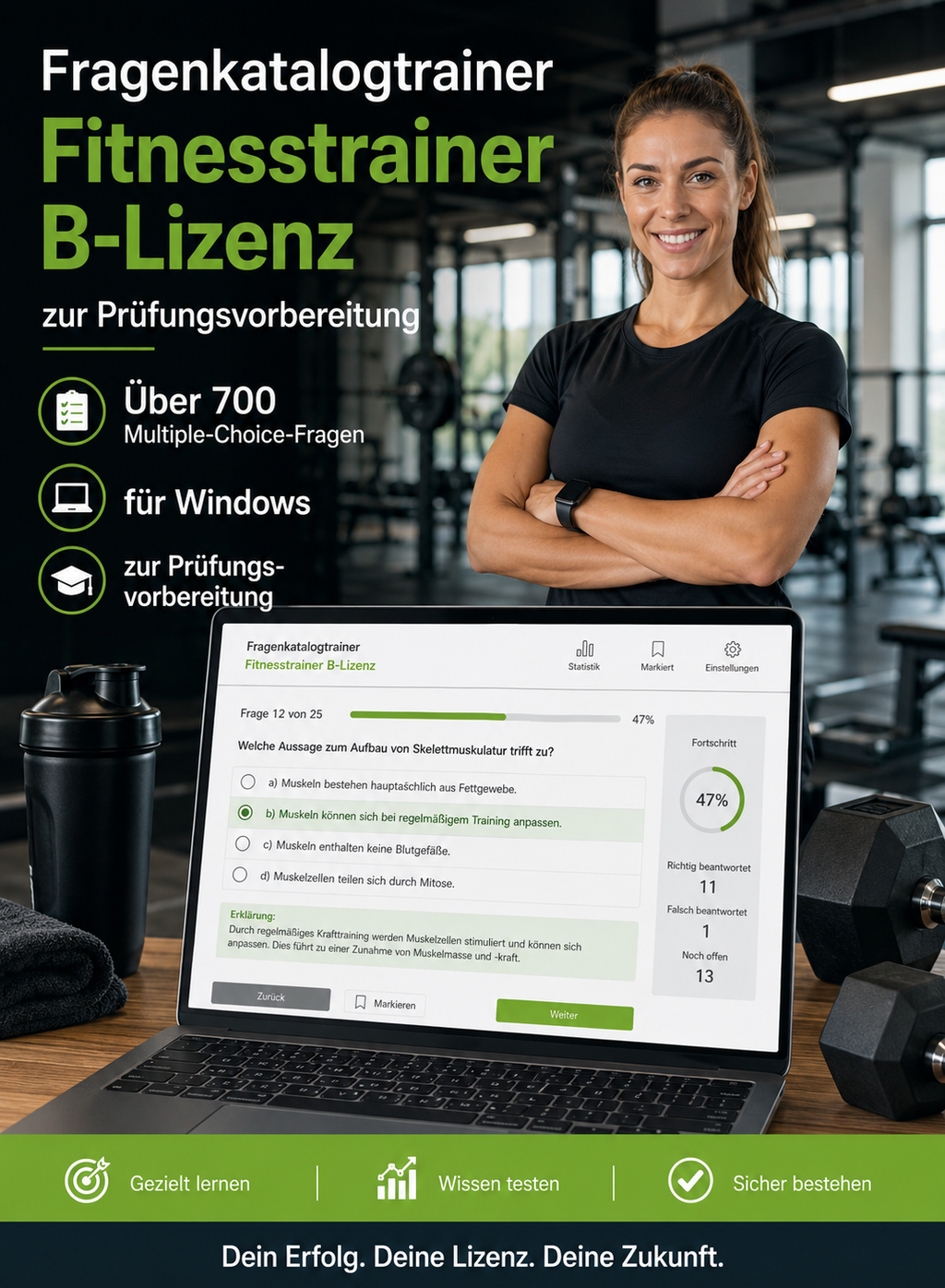 Fitnesstrainer B-Lizenz - Fragenkatalogtrainer mit über 700 Multiple Choice Fragen -Download für Windows-