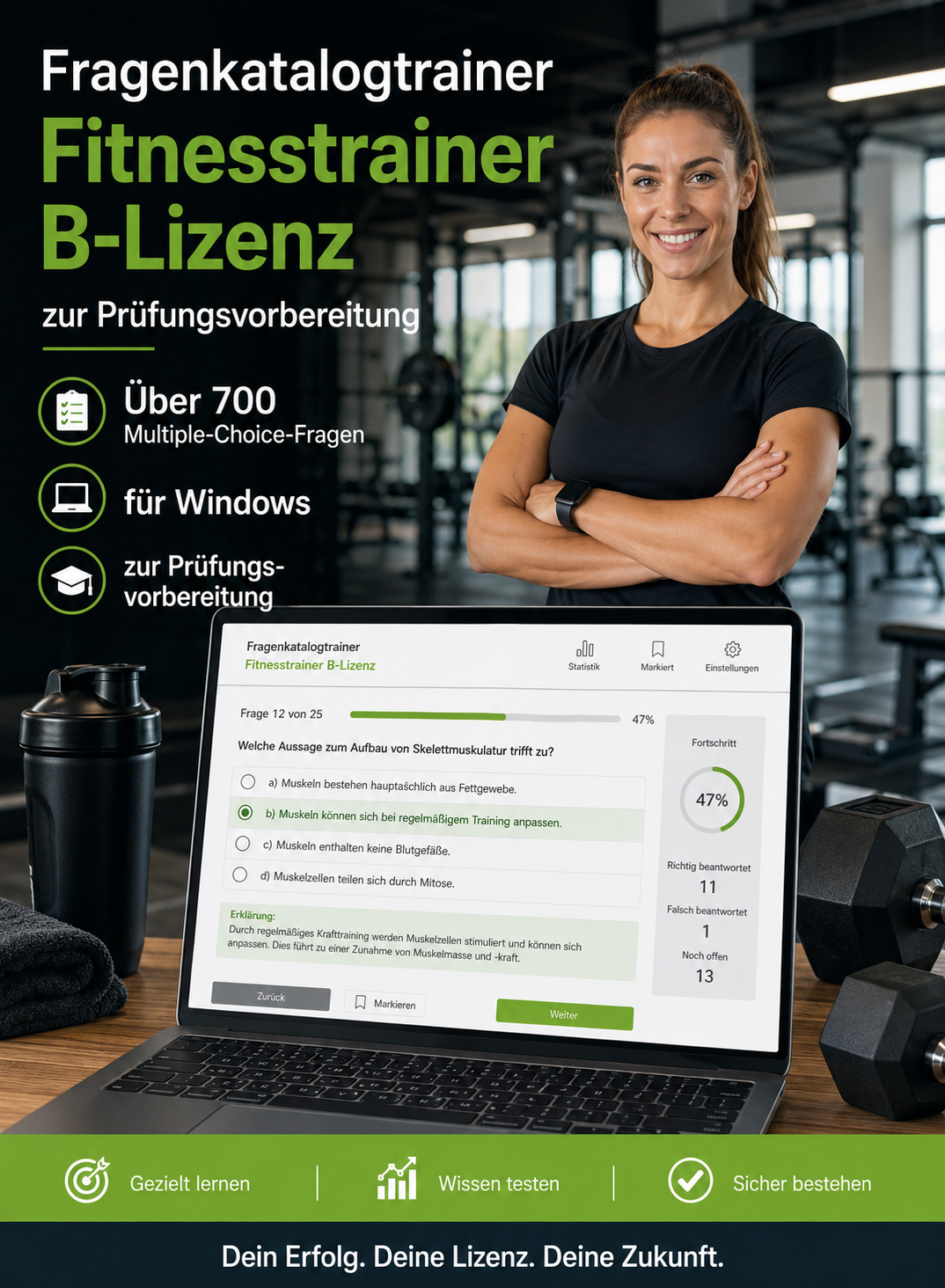 Fitnesstrainer B-Lizenz - Fragenkatalogtrainer mit über 700 Multiple Choice Fragen -Download für Windows-