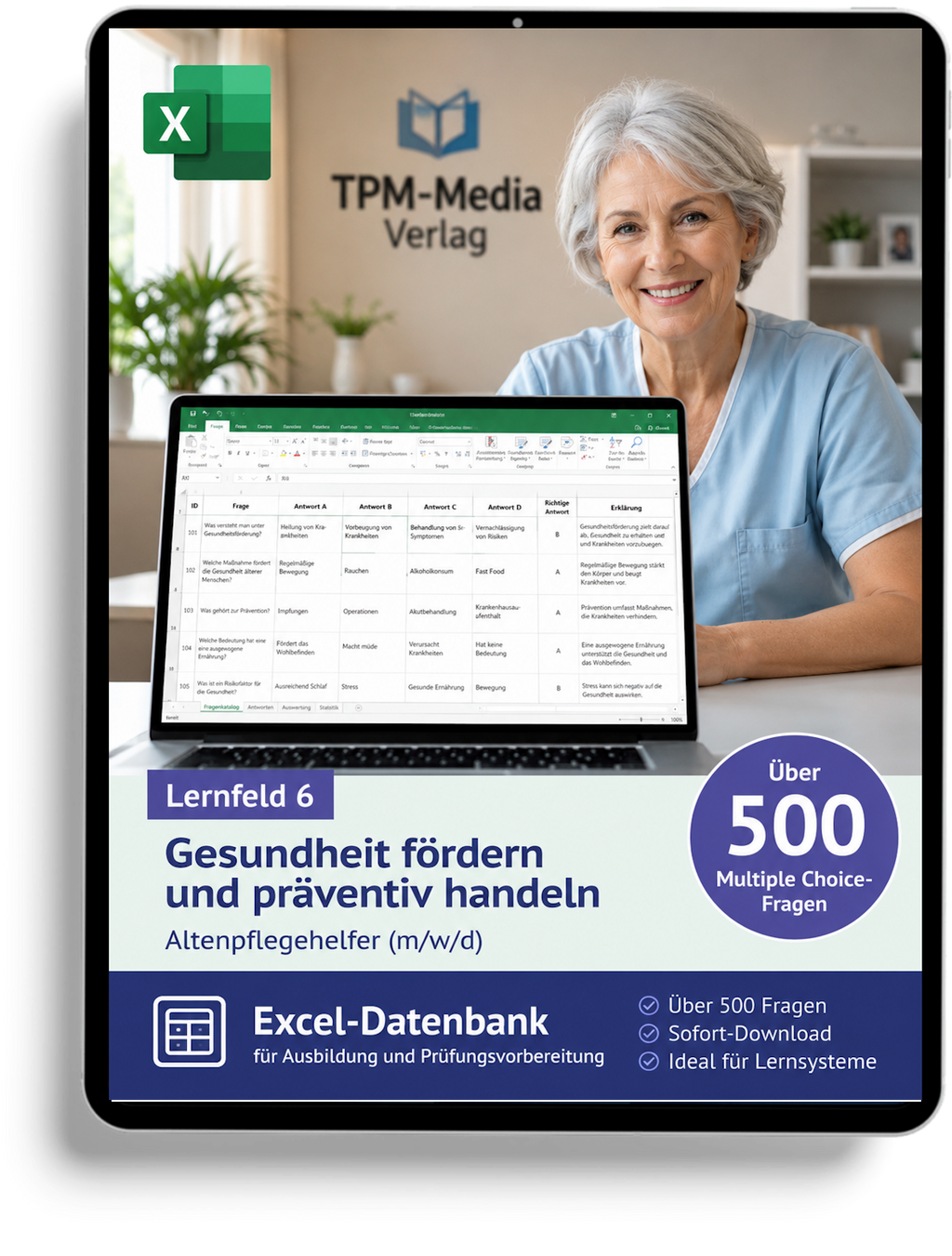 Altenpflegehelfer - Lernfeld 6 gewerbliche Excel-Fragenkatalog Datenbank (Sofort-Download)
