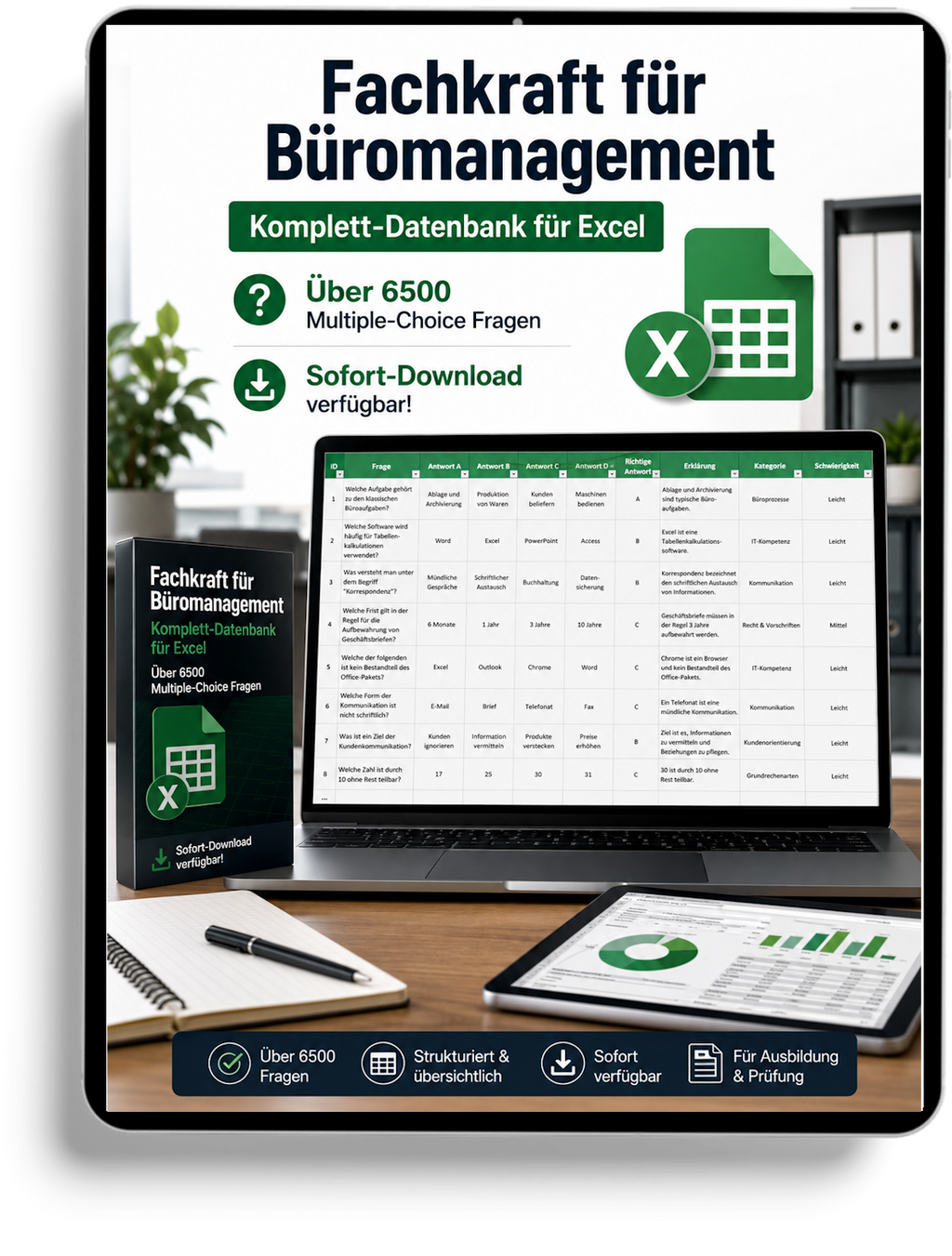 Kaufmann für Büromanagement - Komplett-Datenbank gewerbliche Excel-Fragenkatalog Datenbank (Sofort-Download)
