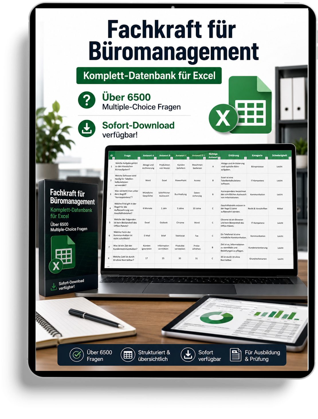 Kaufmann für Büromanagement - Komplett-Datenbank gewerbliche Excel-Fragenkatalog Datenbank (Sofort-Download)