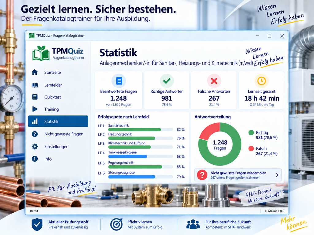 Anlagenmechaniker/-in für Sanitär-, Heizungs- und Klimatechnik (m/w/d) Fragenkatalogtrainer Download für Windows
