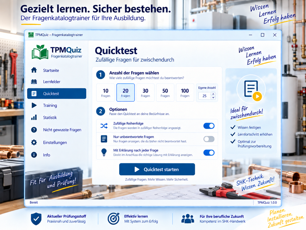 Anlagenmechaniker/-in für Sanitär-, Heizungs- und Klimatechnik (m/w/d) Fragenkatalogtrainer Download für Windows