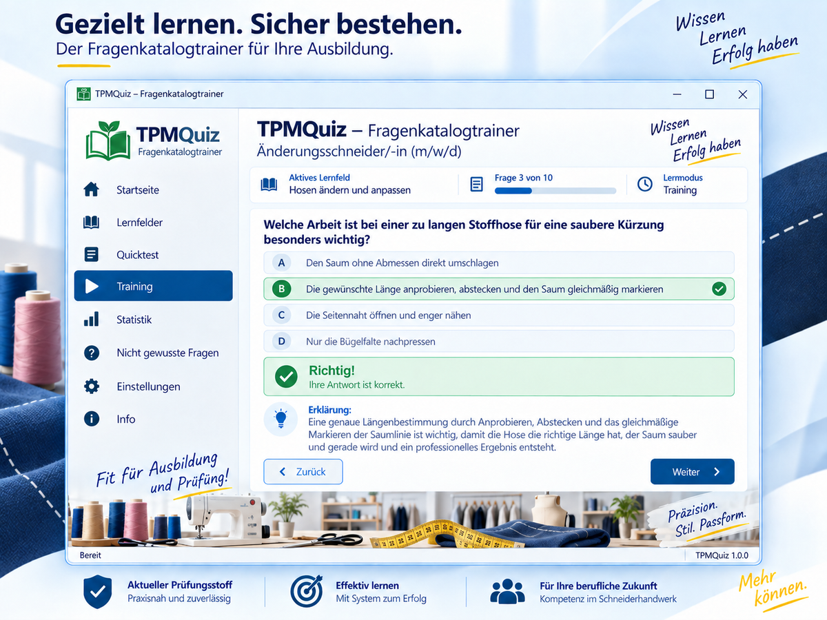 Fragenkatalogtrainer Änderungsschneider (m/w/d) Download für Windows