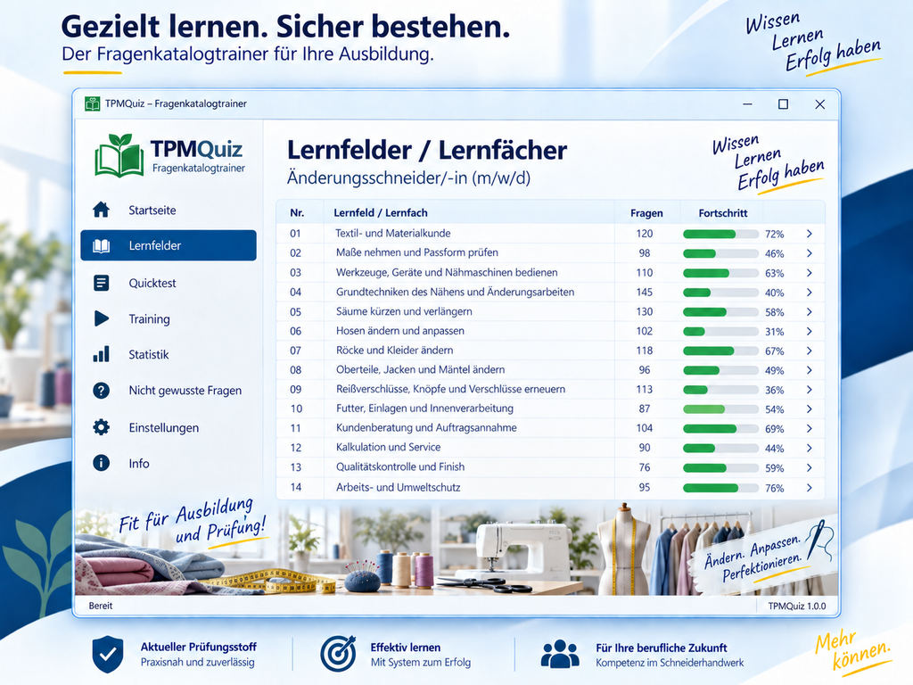 Fragenkatalogtrainer Änderungsschneider (m/w/d) Download für Windows