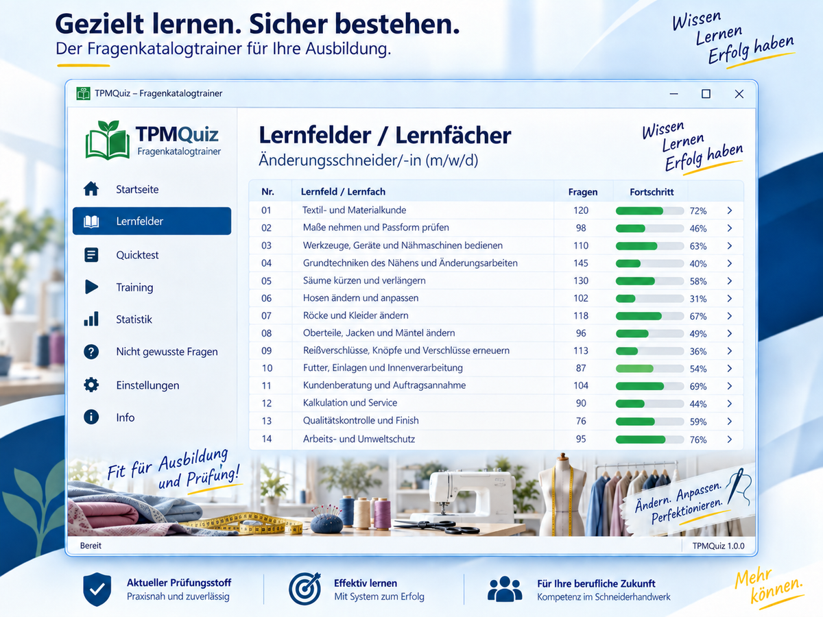 Fragenkatalogtrainer Änderungsschneider (m/w/d) Download für Windows