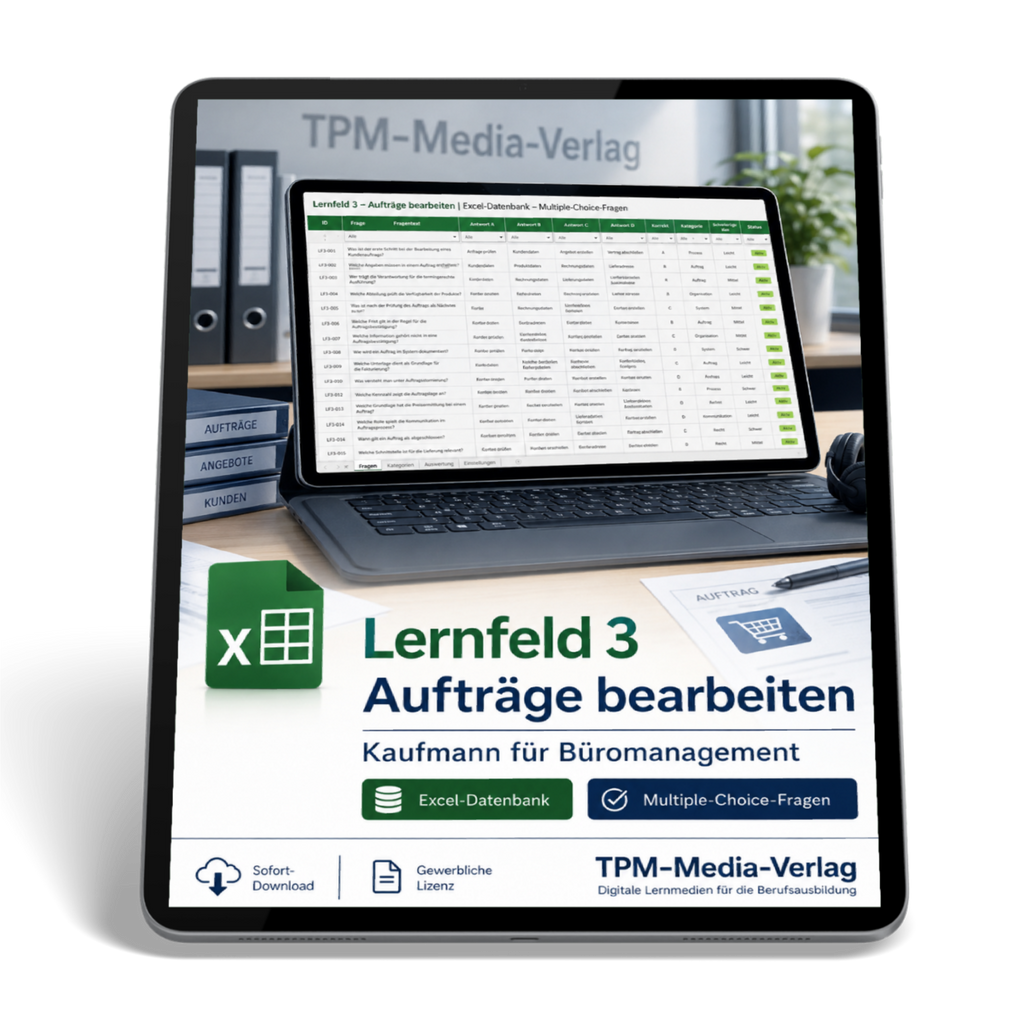 Kaufmann für Büromanagement - Lernfeld 3 gewerbliche Excel-Fragenkatalog Datenbank (Sofort-Download)