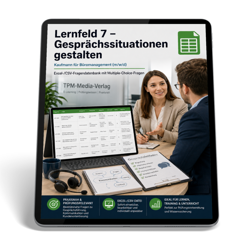 Kaufmann für Büromanagement - Lernfeld 7 gewerbliche Excel-Fragenkatalog Datenbank (Sofort-Download)