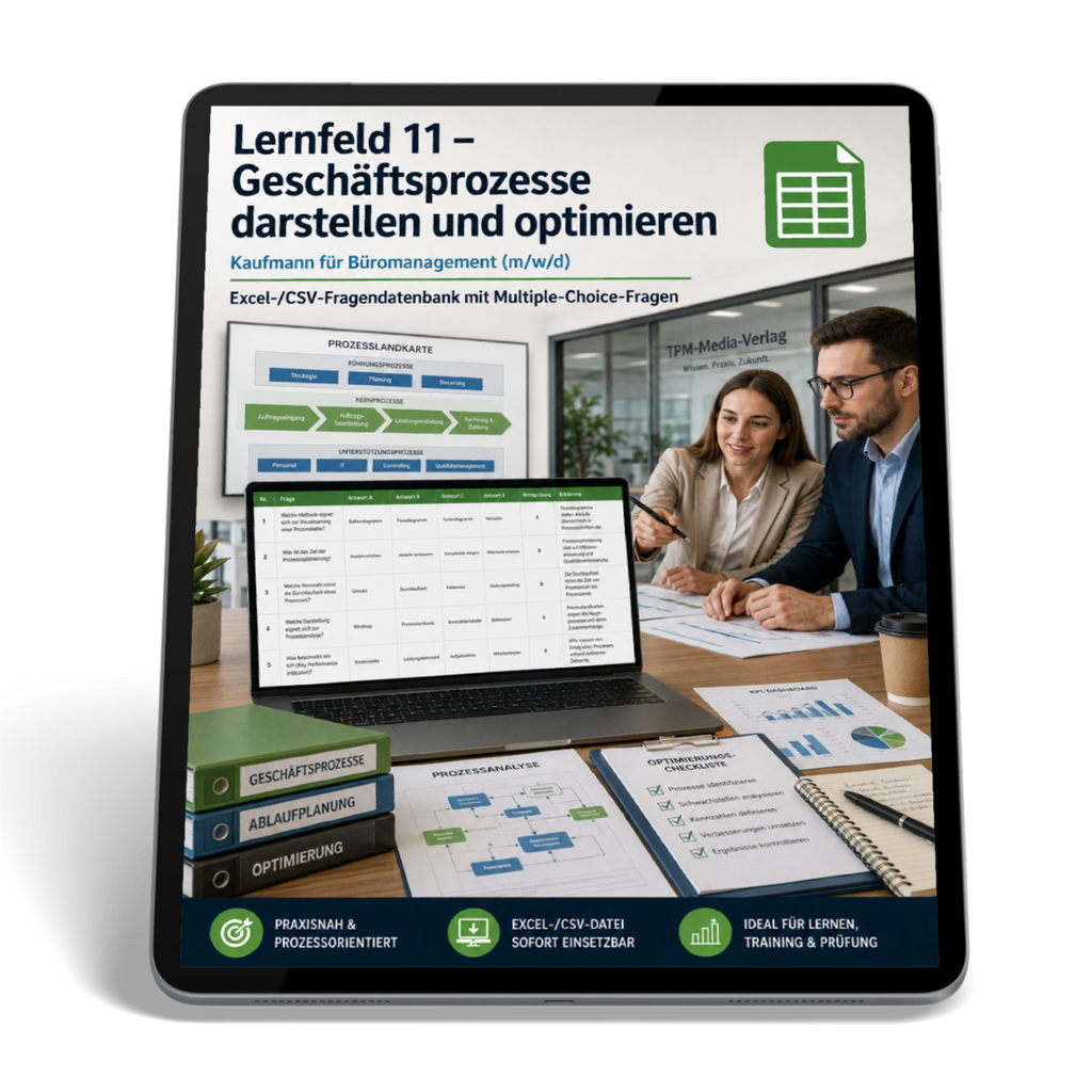 Kaufmann für Büromanagement - Lernfeld 11 gewerbliche Excel-Fragenkatalog Datenbank (Sofort-Download)