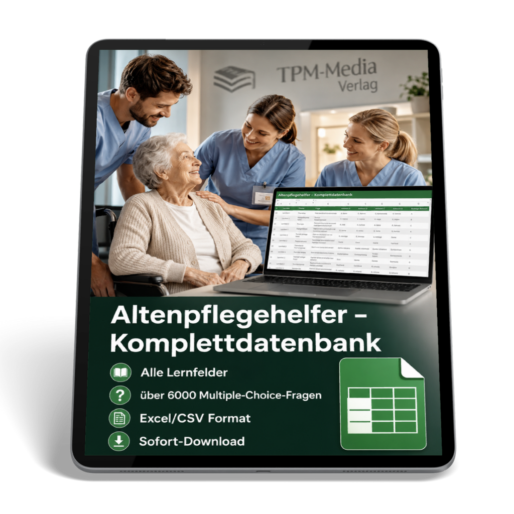 Altenpflegehelfer - gewerbliche Excel-Fragenkatalog Datenbank mit allen Lernfeldern  (Sofort-Download)