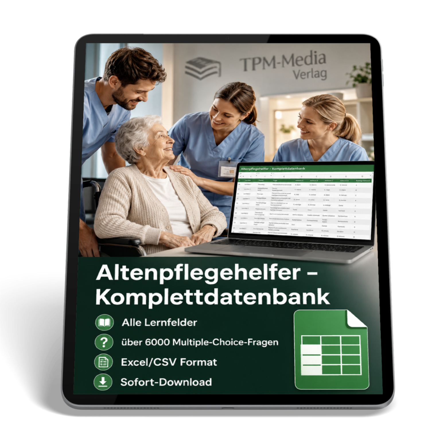 Altenpflegehelfer - gewerbliche Excel-Fragenkatalog Datenbank mit allen Lernfeldern  (Sofort-Download)