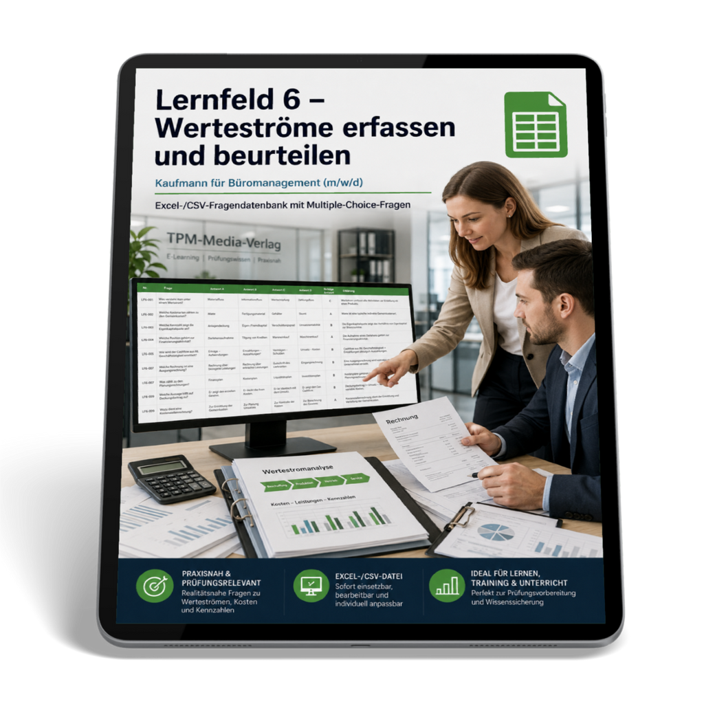 Kaufmann für Büromanagement - Lernfeld 6 gewerbliche Excel-Fragenkatalog Datenbank (Sofort-Download)