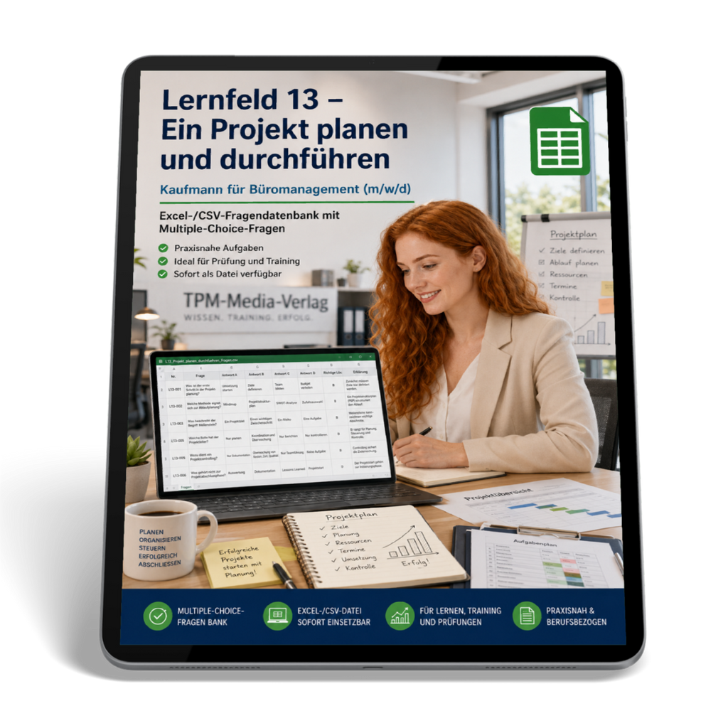 Kaufmann für Büromanagement - Lernfeld 13 gewerbliche Excel-Fragenkatalog Datenbank (Sofort-Download)