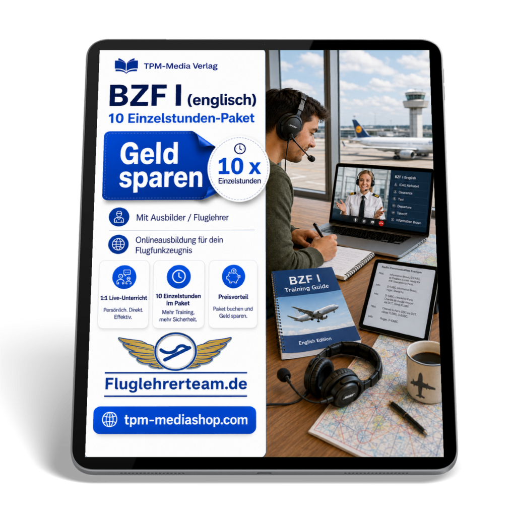 Einzelstundepaket (10 Std.) für BZF I (englisch) -  Online-Coaching - für www.fluglehrerteam.de
