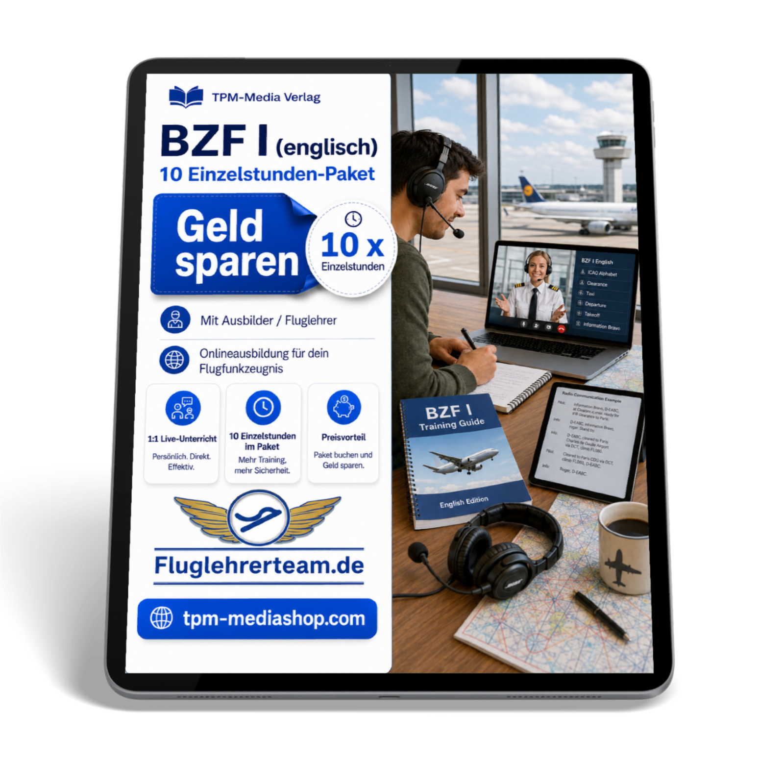 Einzelstundepaket (10 Std.) für BZF I (englisch) -  Online-Coaching - für www.fluglehrerteam.de