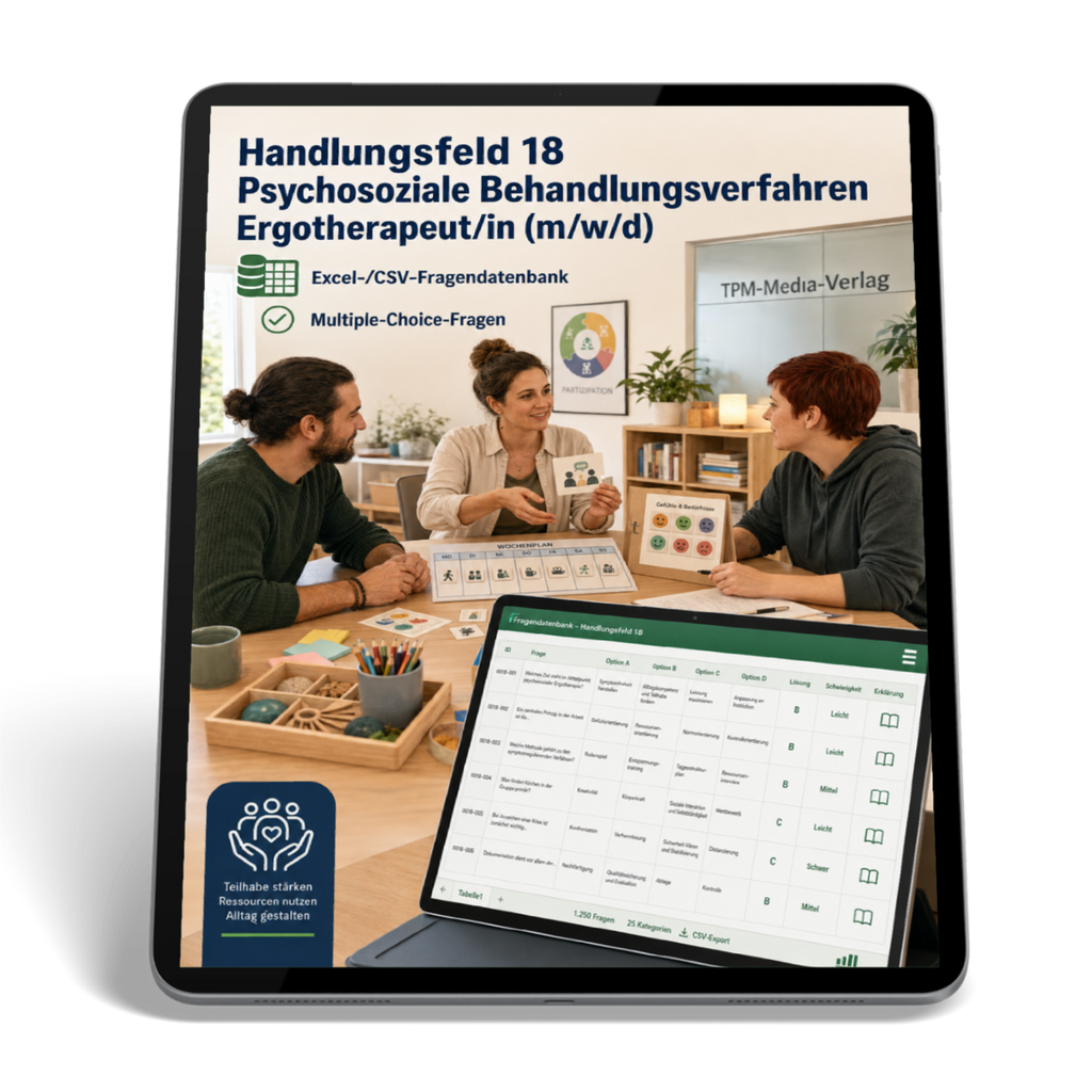 Ergotherapeut - Handlungsfeld 18 gewerbliche Excel-Fragenkatalog Datenbank (Sofort-Download)