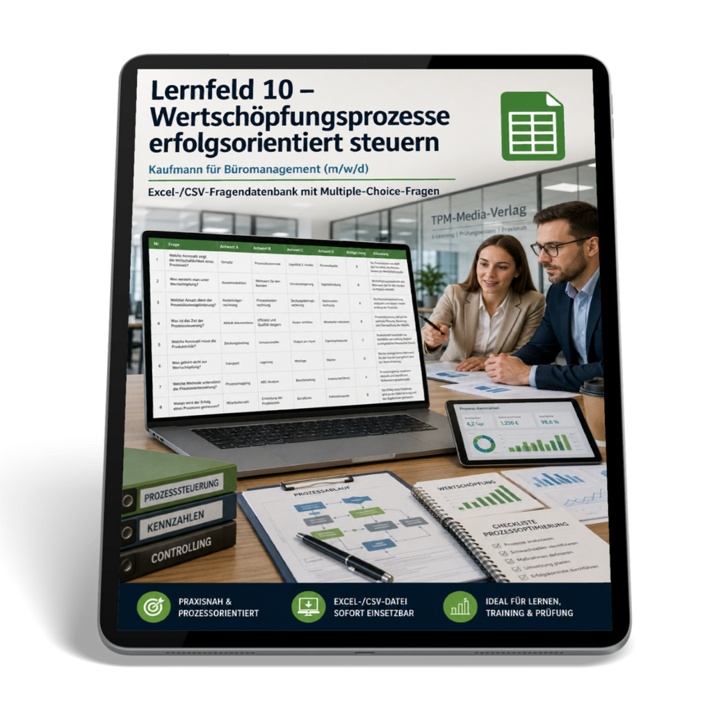 Kaufmann für Büromanagement - Lernfeld 10 gewerbliche Excel-Fragenkatalog Datenbank (Sofort-Download)
