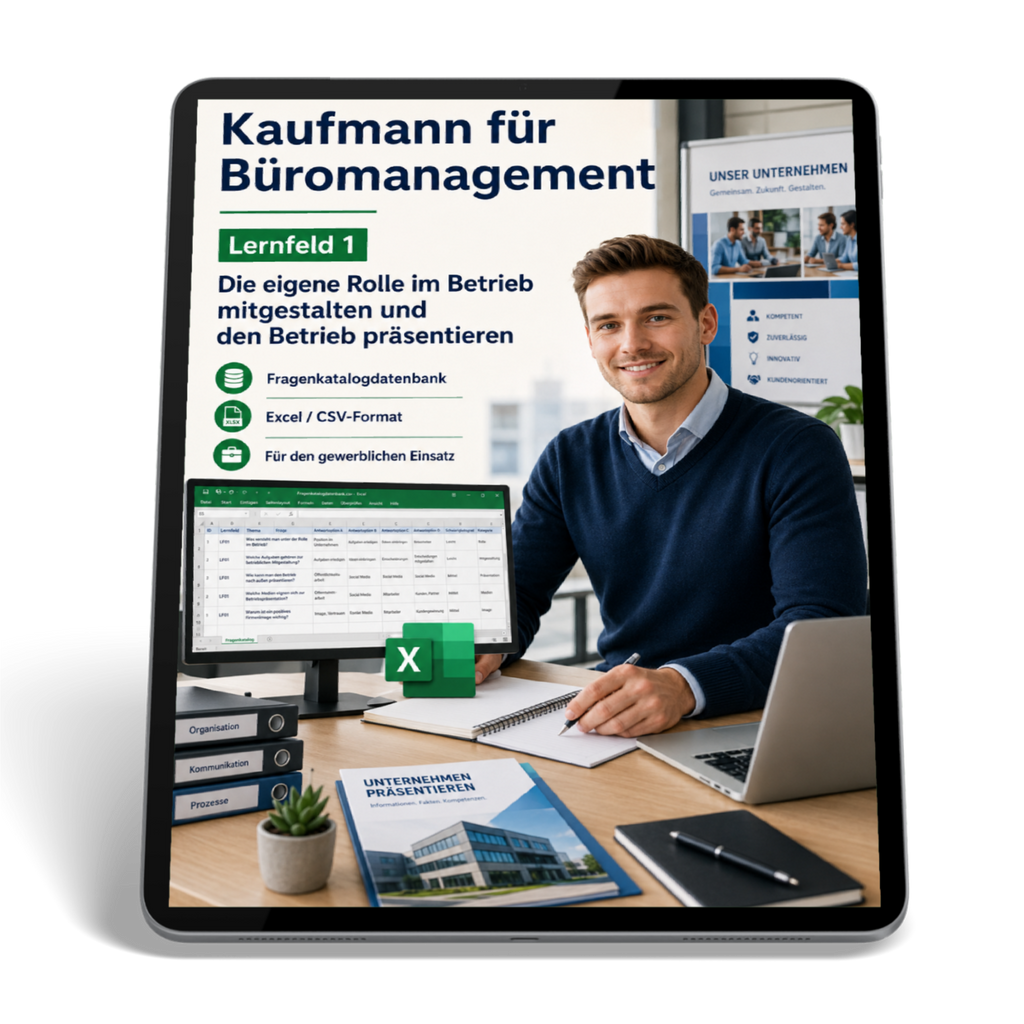 Kaufmann für Büromanagement - Lernfeld 1 gewerbliche Excel-Fragenkatalog Datenbank (Sofort-Download)