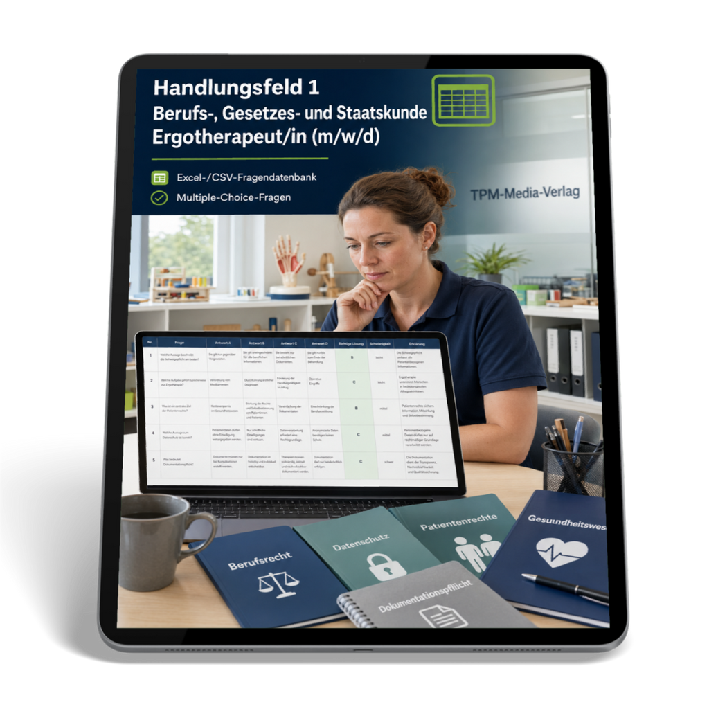Ergotherapeut - Handlungsfeld 1 gewerbliche Excel-Fragenkatalog Datenbank (Sofort-Download)