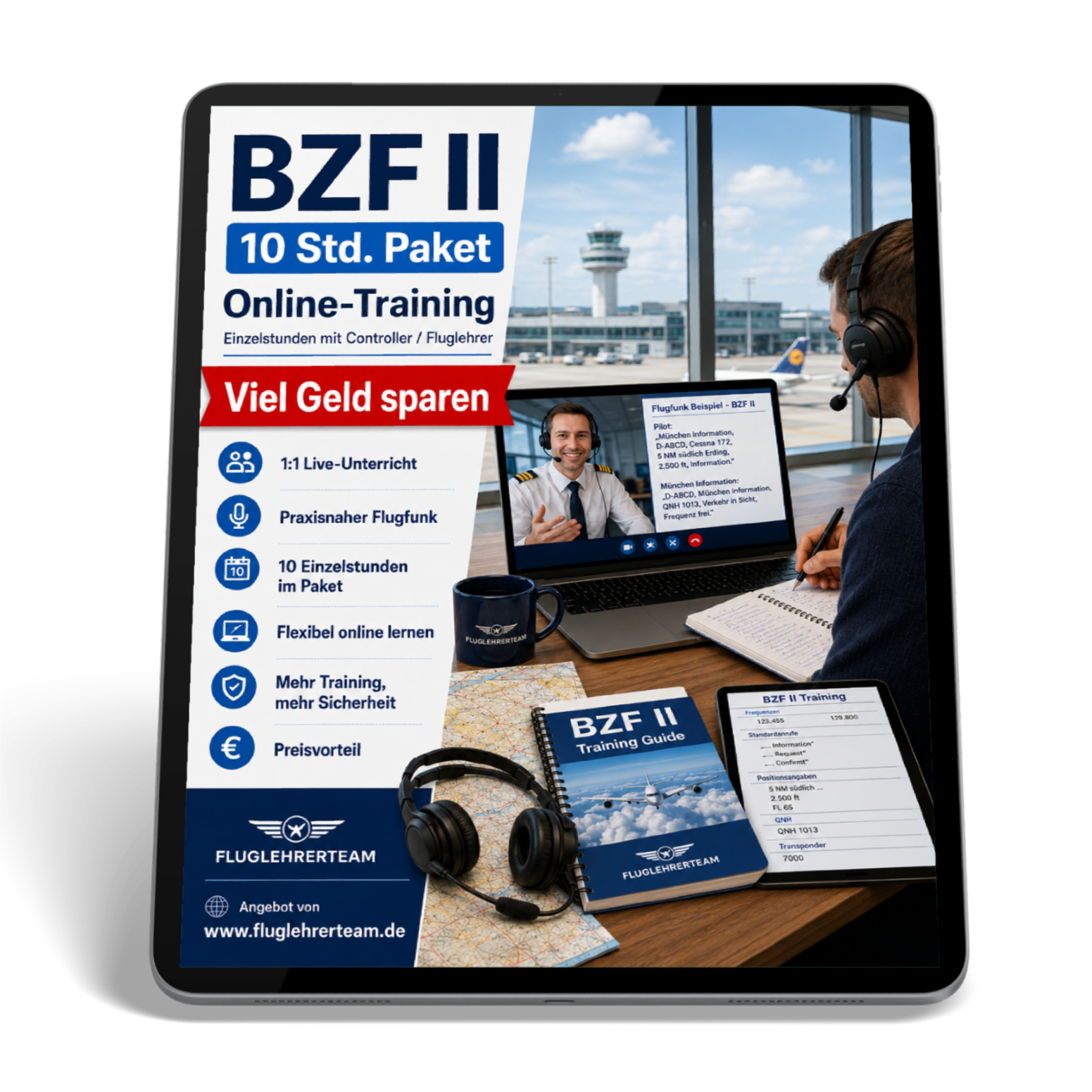 Einzelstundepaket (10 Std.) für BZF II (deutsch) -  Online-Coaching - für www.fluglehrerteam.de