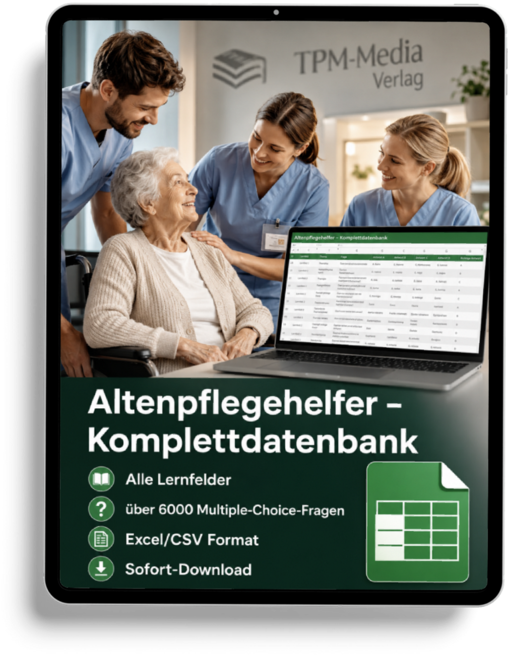 Altenpflegehelfer - gewerbliche Excel-Fragenkatalog Datenbank mit allen Lernfeldern  (Sofort-Download)